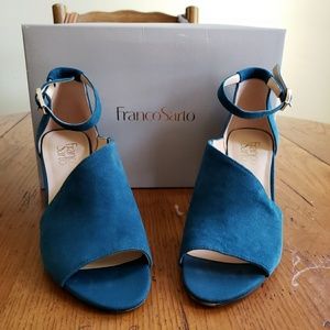 Teal Suede peep toe Heels Pumps